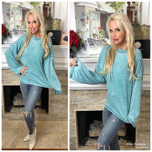 🛍LAST 1! Mineral Wash Back Detail Turquoise Top! - Picture 6 of 7